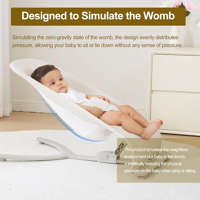 3-in-1 Baby Bouncer & Portable Rocker Chair for Newborn to Toddler - 4 Adjustable Recline Positions, Breathable Cotton Fabric, Natural Vibration, Supports Up to 33 lbs, Khaki