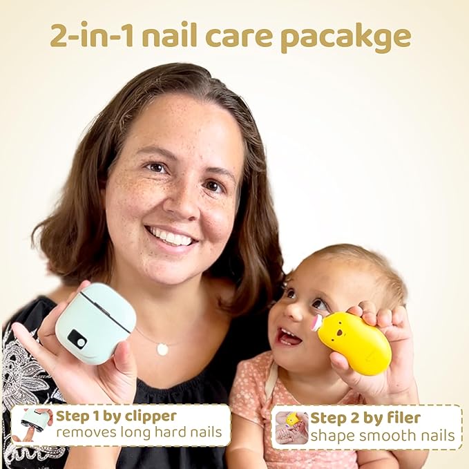 Electric Nail Clipper, Baby Nail Trimmer Electric, Baby Nail Clippers with Light,2-in-1 Nail File Set Rechargeable for Infant Baby,Toddler Kids, with 6 Grinding Heads,3 Speed Modes TpChapNi