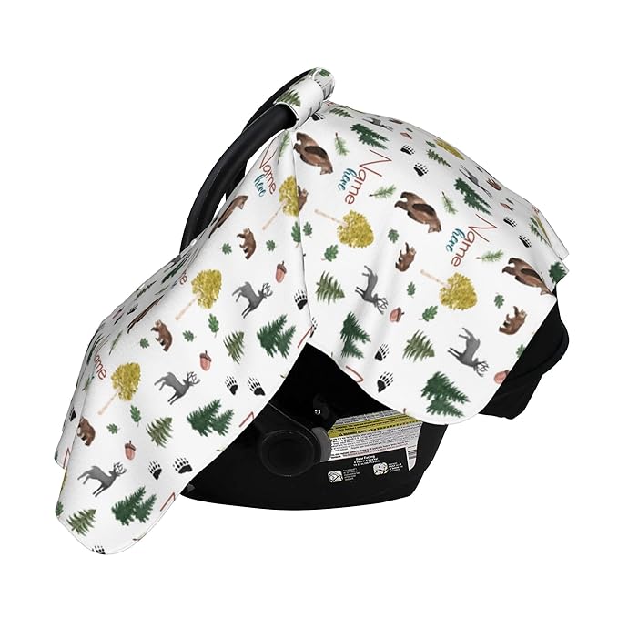 Personalized Car Seat Covers for Babies Custom Name Car Seat Canopy for Newborn Baby Boys Girls Mom Nursing Breastfeeding Covers Bear Deer Minky Baby Carrier Covers with Peekaboo Opening