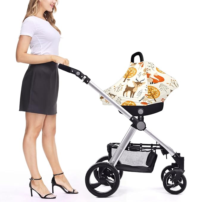 Baby Car Seat Stroller Covers Fox Owl Deer Rabbit Bird Nursing Cover Breastfeeding Scarf Soft Breathable Stretchy Coverage Carseat Canopy Cover for Boys and Girls Multi Use for Baby Shower