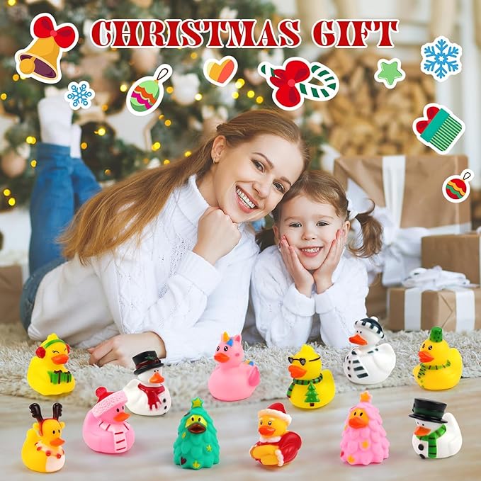 50 Pcs Christmas Rubber Ducks, Assortment Rubber Ducks in Bulks for Baby Bath School Classroom Prizes Jeeps Ducking, Christmas Party Favors, Christmas Stocking Stuffers