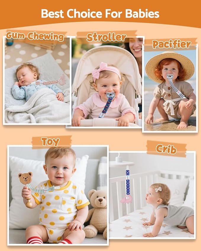 ALVABABY Pacifier Clips 8 Pack Pacifier Binky Paci Holder Leashes for Teethers 8DP20A