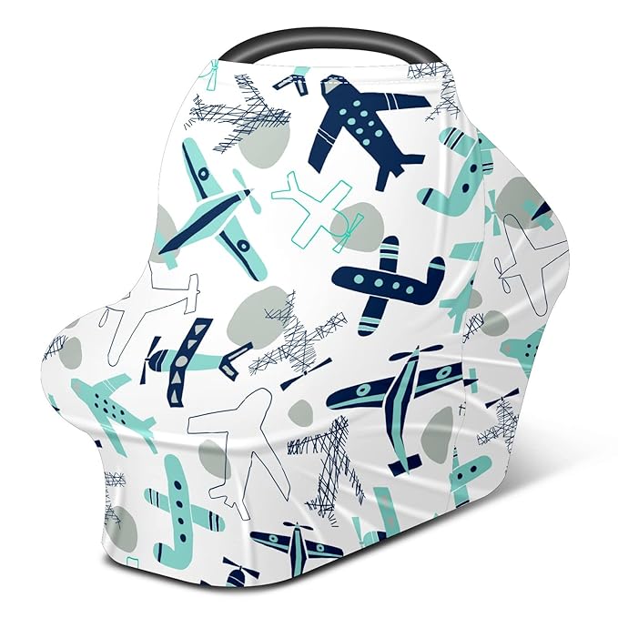 Baby Car Seat Stroller Covers Airplane Collection Nursing Cover Breastfeeding Scarf Soft Breathable Stretchy Infant Car Canopy Coverage Carseat Cover for Boys and Girls Multi Use