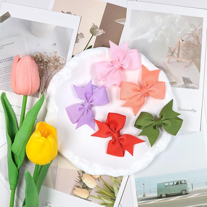 ALinmo Hair Clips for Girls - 80PCS Fully Lined Tiny Alligator Bows in Pairs for Infants and Toddlers