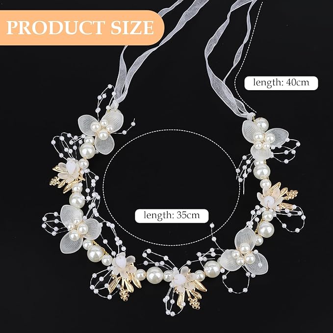 Flower Girl Headpiece Crystal Pearl Hair Accessories Bridal Flower Headband for Wedding, Birthday, Party, and First Communion