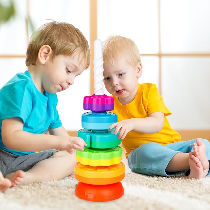 BYFWH Spinning Stacking Toys for Babies 12+ Month Ring Stacker Stacking for Toddlers 1-3 Montessori Toys,Educational Learning Sensory Toy for Kids Easter Christmas Birthday Present for Baby