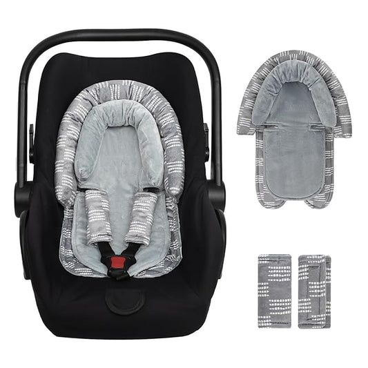 Infant Car Seat Insert, Baby Car Seat Head & Body Support with 2 Strap Pads, Ultra Soft Newborn Preemie Carseat Insert Cushion for Girls Boys, Fits Car Seat, Stroller, Swing, Bouncer, Gray