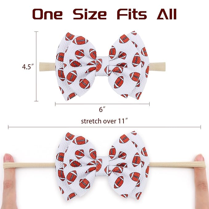 YanJie Hairband, Football Sports Printed Handmade Hairbands for Baby Girls Infant - 2 Pack, Nylon Game Day Hair Bow Headbands, Super Soft Breathable, Ideal for Football Season, Photography