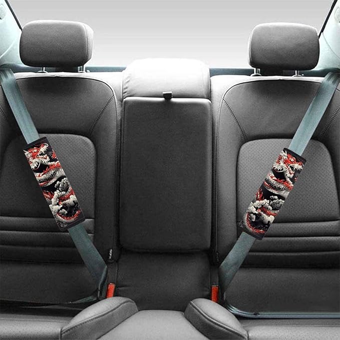 AFPANQZ 2 Pack Seat Belt Pads Cover Cool Dragon Print Safety Seatbelt Shoulder Strap Covers Cushion Harness Pads for Car Bags Soft Comfortable Universal Fit for Truck Vans Sedans SUVs