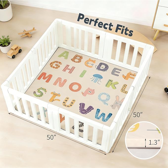1.3" Thick Baby Play Mat for Floor，50x50 PU Leather Playpen Mat for Toddlers Infant Kids,Ultra Soft Support Cushioned & Waterproof Playmat for Baby,Non-Slip Backing Safe for Crawling/Alphabet Pattern