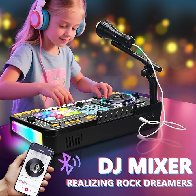 OZMI Kids DJ Music Mixer Table Board Set Toy with Microphone, Lights – Interactive Musical Toys for Ages 3-12 | 100+ Sounds, Piano Keys, Disco Mode, Rechargeable for Kids Boys & Girls