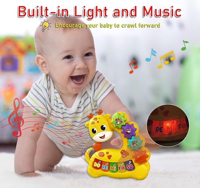 Baby Musical Piano Toys for Toddler 3 4 5, Busy Board with Music & Light, Birthday Toy for Infant Toddler 3 Years and Older Boy Girl Gifts (Yellow-Giraffe)