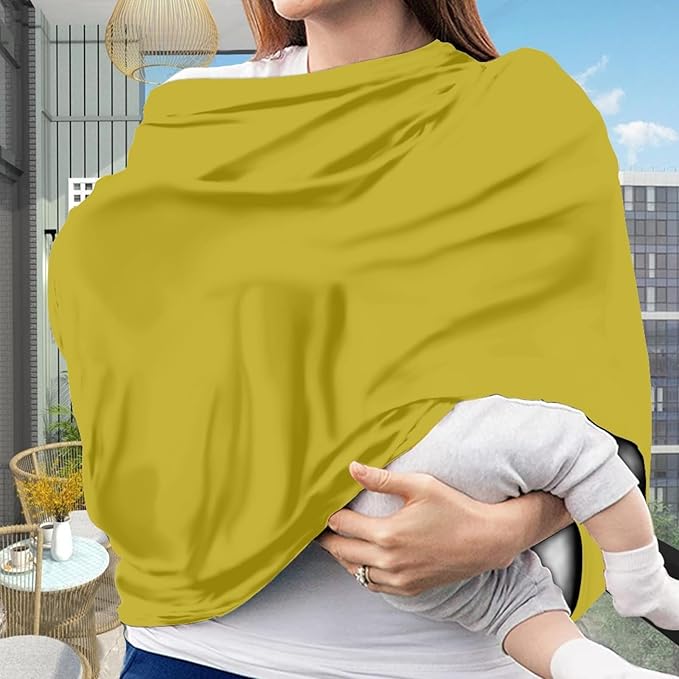 Solid Color Car Seat Nursing Breastfeeding Cover, Multi Use Cover Cozy Carseat Canopy Cover, Infant Babies Stroller Cover,Ultra Soft Stretchy Nurse Gifts Lemon Yellow Breastfeeding Cover