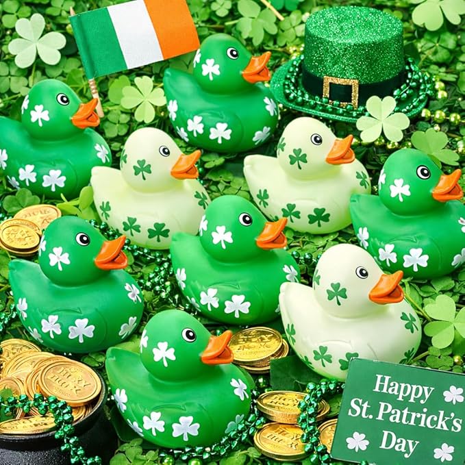 24 Pack St Patricks Day Rubber Ducks - 2 inch Shamrock Rubber Duckies Bulk - Saint Pattys Day Irish Gifts for Adults Kids Party Favors Accessories, Jeep Ducking