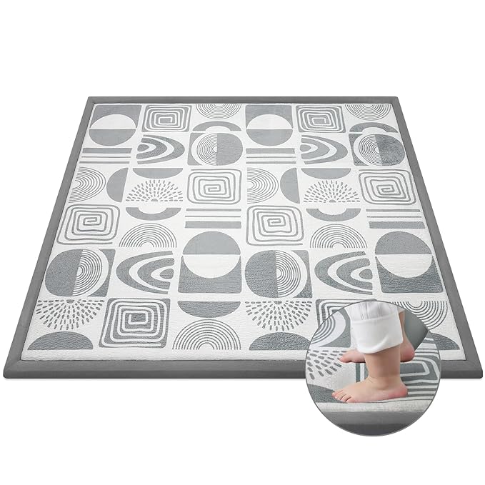 59"×71" Baby Play Mat for Floor & Playpen, 1.2" Thick High-Density Foam Nursery Mat for Tummy Time, Soft Plush Carpet with Non-Slip Bottom for Infant Toddler Baby Crawling & Playing (Grey)
