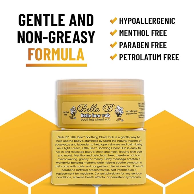 Bella B Little Bee Soothing Baby Chest Rub 2 oz - Baby Vapor Rub Lavender - Eucalyptus Chest Rub For Infants - Eucalyptus Vapor Rub - Natural Vapor Rub - Soothing Vapor Rub - Soothing Chest Rub