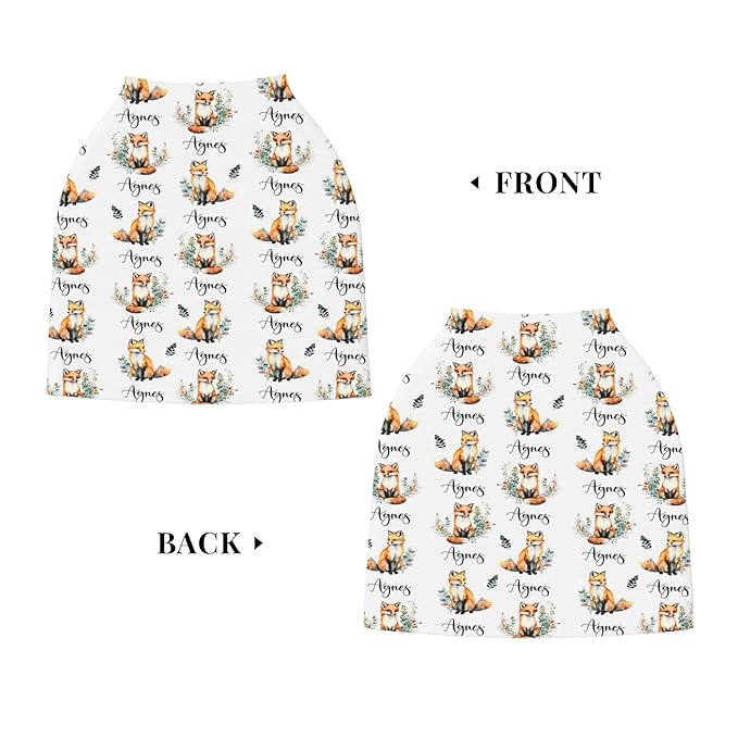 Personalized Fox Baby Car Seat Cover with Name,Multi-Use Canopy for Nursing, Strollers,Shopping Carts,Customized Breastfeeding Cover, Full Privacy,Infant Stroller Cover