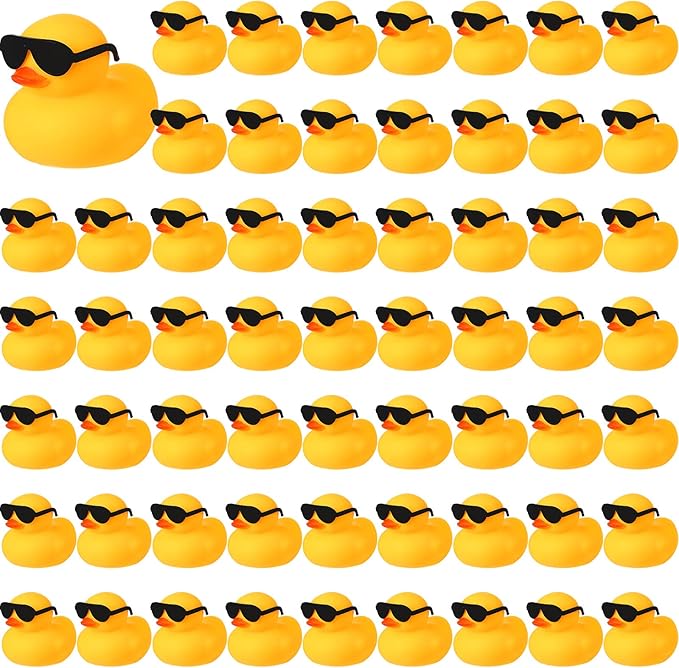 Chivao 60 Pcs Mini Rubber Duck in Bulk with 60 Sunglasses, Small Yellow Rubber Duck Gifts Bath Float Bathtub Toys for Cruise Baby Shower Christmas Decoration Birthday Party Favors Supplies