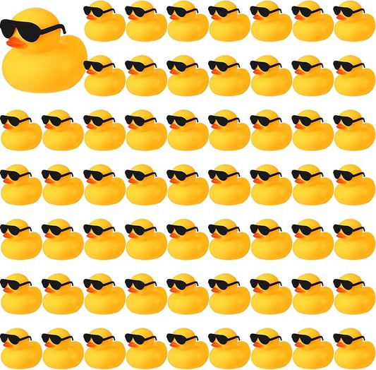 Chivao 60 Pcs Mini Rubber Duck in Bulk with 60 Sunglasses, Small Yellow Rubber Duck Gifts Bath Float Bathtub Toys for Cruise Baby Shower Christmas Decoration Birthday Party Favors Supplies