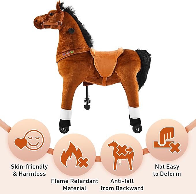 Ride on Horse Toy for Kids Riding Horse Pony Rider Mechanical Cycle Walking Action Plush Animal for 4 to 9 Years, No Battery or Electricity,Max Load 165 LBS, Medium Size