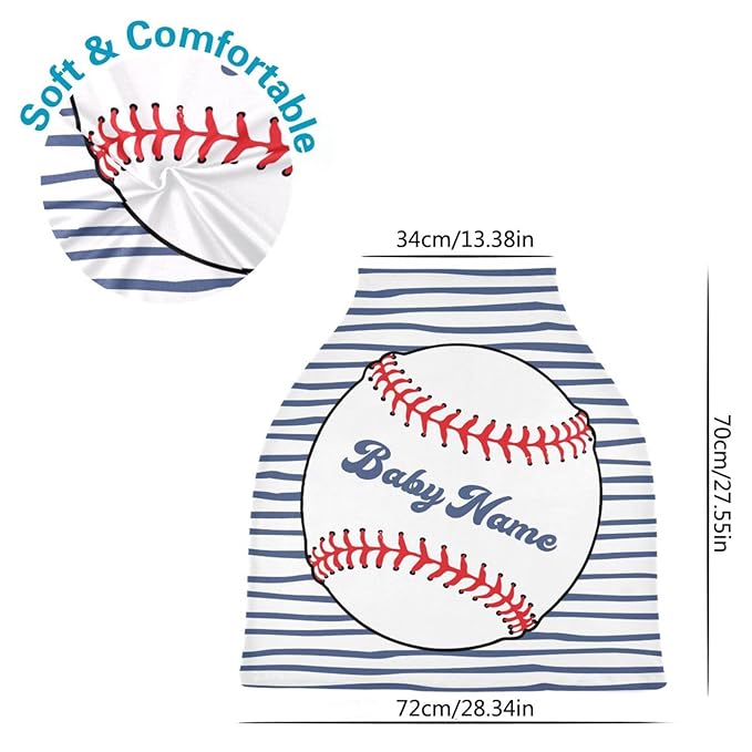 Personalized Baby Car Seat Cover for Babies, Custom Name Baby Car Seats Canopy for Boys Girls, Nursing Breastfeeding Stroller Covers for Infant Newborn, Shower Gift for Baby (Baseball)