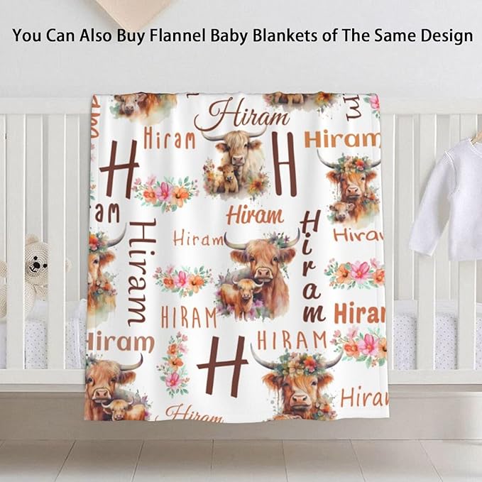 Personalized Highland Cow Baby Car Seat Cover for Boys Girls, Customized Peekaboo Opening Carseat Covers with Name, Custom Nursing Covers Breastfeeding Scarf for Infant Newborn