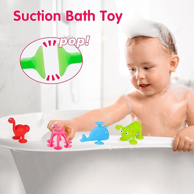 Suction Cup Kids Bath Toy for Baby Aged 3 4 5 Years Old, 10PCS Animal Bathtub Suckers for Toddler, Window Shower Tools, Montessori Gifts for Boys and Girls Age 6-8
