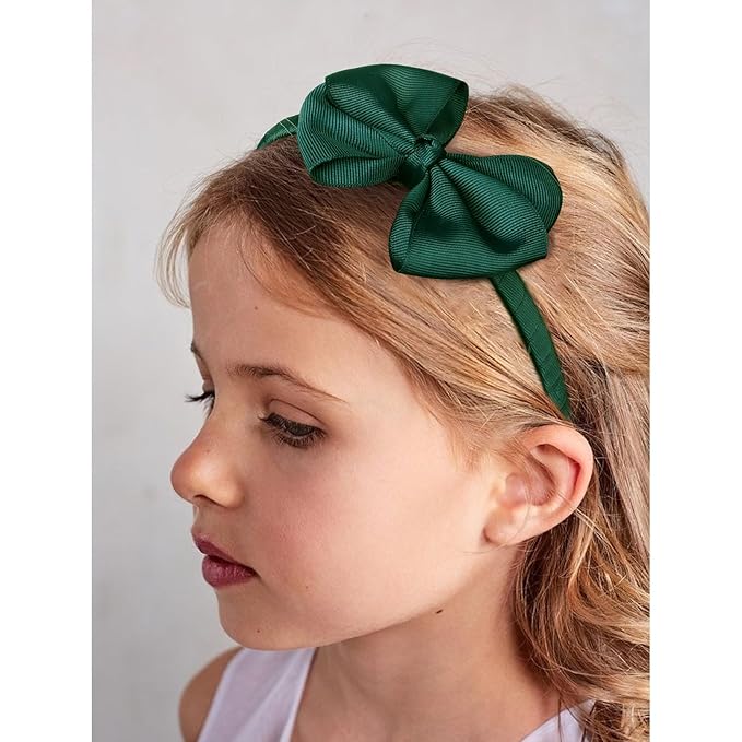 DEEKA Dark Green Uniform 15 Pieces Hair Accessories Set - Hair Bows, Hair Clips, Headband, Hair Ties for Little Toddler School Girls