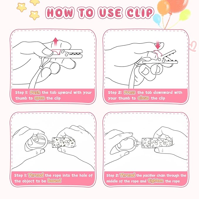 Smlpuame Pacifier Clip Girl,6 Pack Stylish Binky Clips Strap for Baby Girls,Paci Holder with Clip Lightweight Universal Fits Most Pacifiers Teether Toy Teething Ring Soothie,Baby Gifts(Pink & Grey)