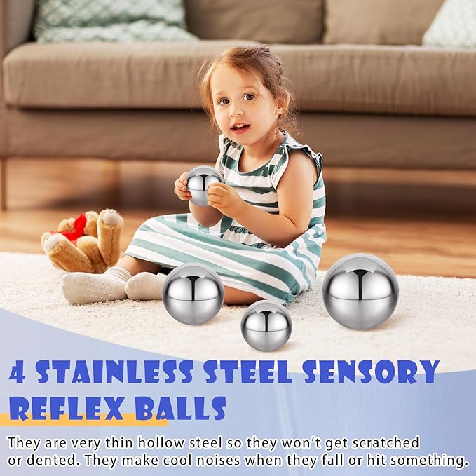 Shappy 4 Pcs Sensory Reflective Balls Stainless Steel Gazing Mirror Balls for Back to School Color Image Reflection Bedroom Ornaments (2.5,3,3.9,4.7 Inch)