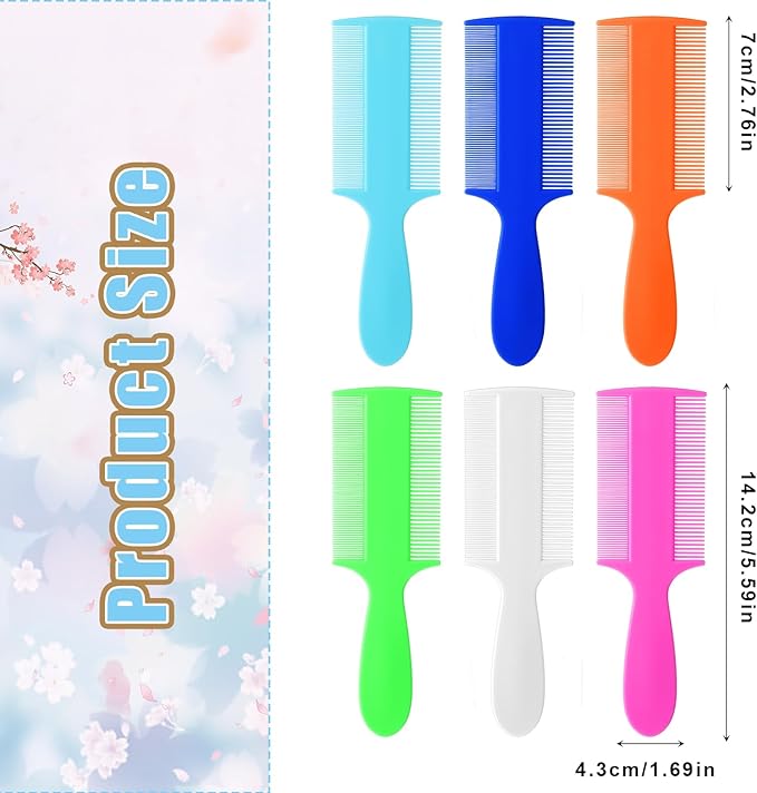 6Pcs Baby Comb Double Sided Dandruff Comb Fine Teeth Pet Comb Plastic Flea Lice Comb with Handle for Newborn Baby Adult and Pet to Keep Skin Healthy and Hair Soft (Multi-Colors)