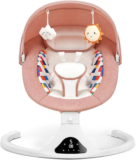 Baby Swings for Infants, Pink Infant Swing with 5 Speeds, 12 Soothing Melodies, Bluetooth & Remote Control, Portable Baby Swing for Indoor and Outdoor (Pink)