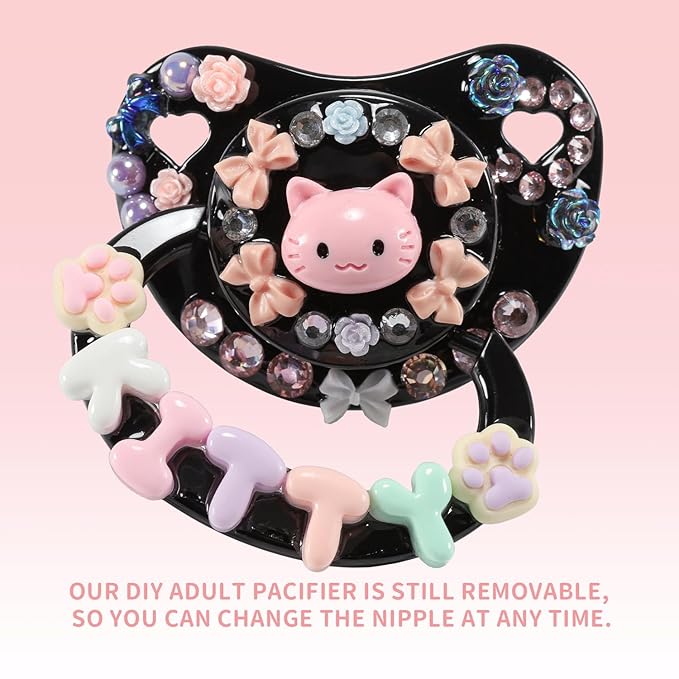 CutiePlusU Adult Sized Pacifier Dummy Big Shield DIY Handmade-Kittens Black