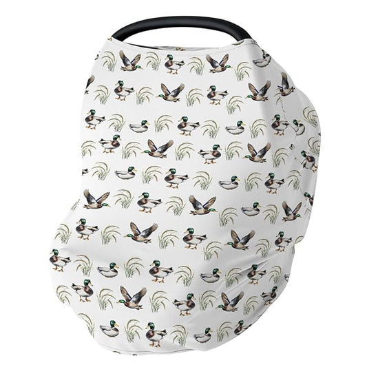 Vintage Mallard Duck Baby Car Seat Covers Green Ducks Lake Stretchy 5-in-1 Cover Adjustable Infant Carseat Cover Canopy Hunting Ducks Breathable Nursing Cover-Up
