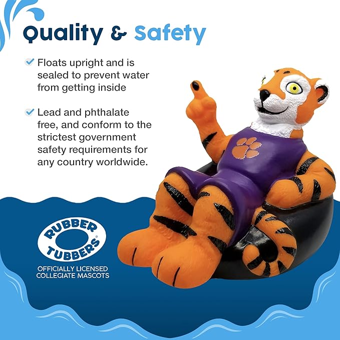 Clemson Tigers (The Tiger) Collegiate Bathtub Toys - Officially Licensed NCAA Team Mascots, Authentic Sports Memorabilia, Novelty Rubber Ducks (Clemson University)