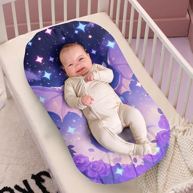 Dragon Baby Lounger Cover for Boys Girls Purple Rose Snuggle Me Lounger Covers Newborn Infant Sleeping Pillow Crib Slipcover 31.5'' x 21.3'' Universal Fit