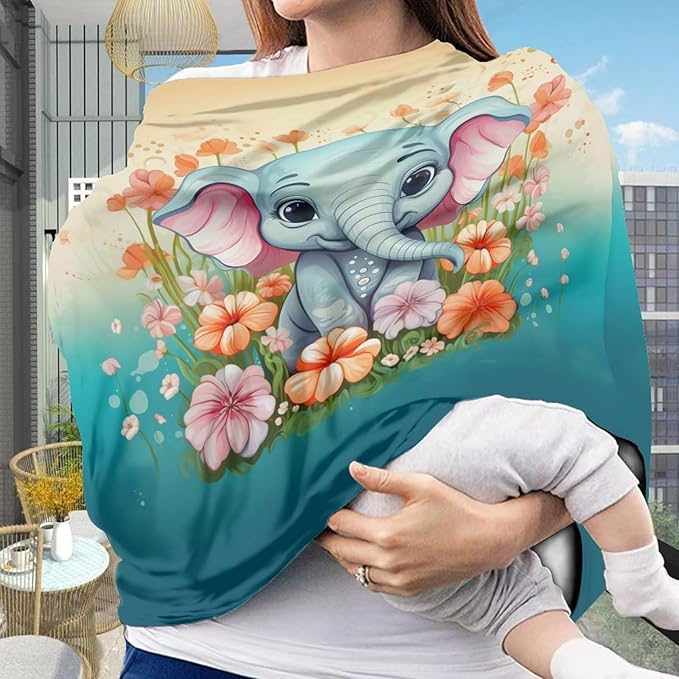 ZFRXIGN Flower Elephant Baby Car Seat Covers, Nursing Cover Breastfeeding Scarf Cartoon Cute Stretchy Coverage, Infant Stroller Cover for Boys Girls