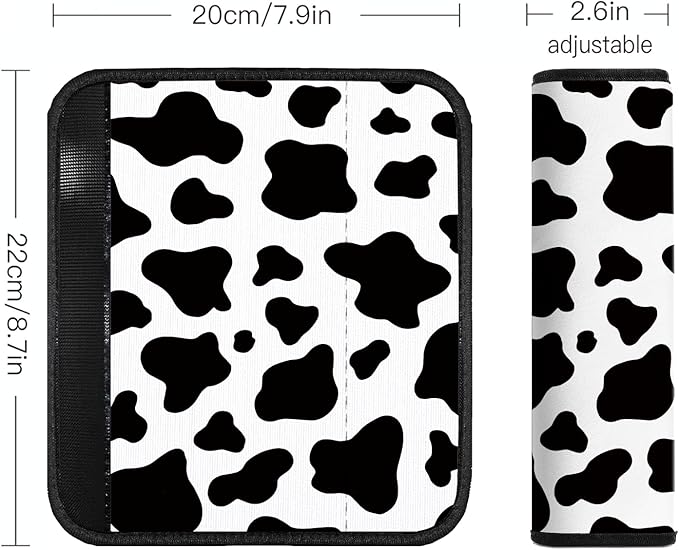 Car Seat Belt Pad Cover, 4-Pack Soft Car Safety Seat Belt Strap Shoulder Pad for Adults and Children, Suitable for Car Seat Belt, Backpack, Shoulder Bag (Cow Pattern)