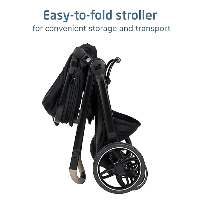 Maxi-Cosi Zelia Pro 5-in-1 Travel System with Mico Pro Infant Car Seat, Baby Stroller Combo, Reversible Seat, Large Wheels, Adjustable Handle, Newborn to Toddler, Lightweight, Caspian Caviar