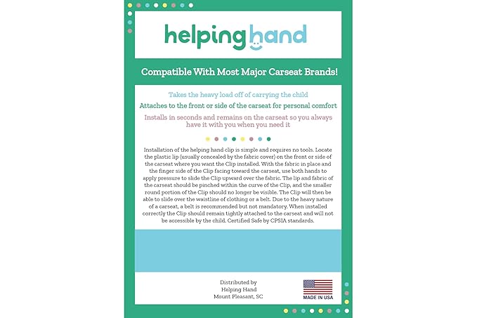 Helping Hand Car Seat Clip | Alleviates The Weight of Carrying an Infant Car Seat | Effortless Carseat Carry for On-the-Go Parents | Car Seat Accessories