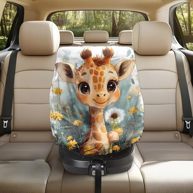 XYZCANDO Deer Print Carseat Cover for Baby Girl Cute Summer Carseat Cover Protect from Sun/Hot Days Waterproof Baby Car Seating Sun Shade Cover for Most Vehicle Gift for Birthday