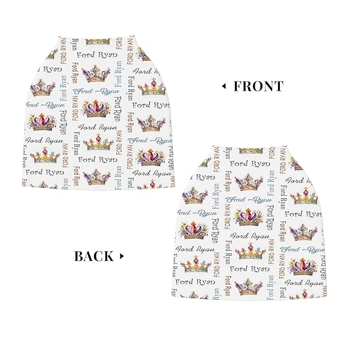 Personalized Car Seat Covers with Name, Crown Baby Canopy Carrier Cover, Breathable Breastfeeding Nursing Cover, Stretchy Multi-Use Infant Carseat Stroller Cover