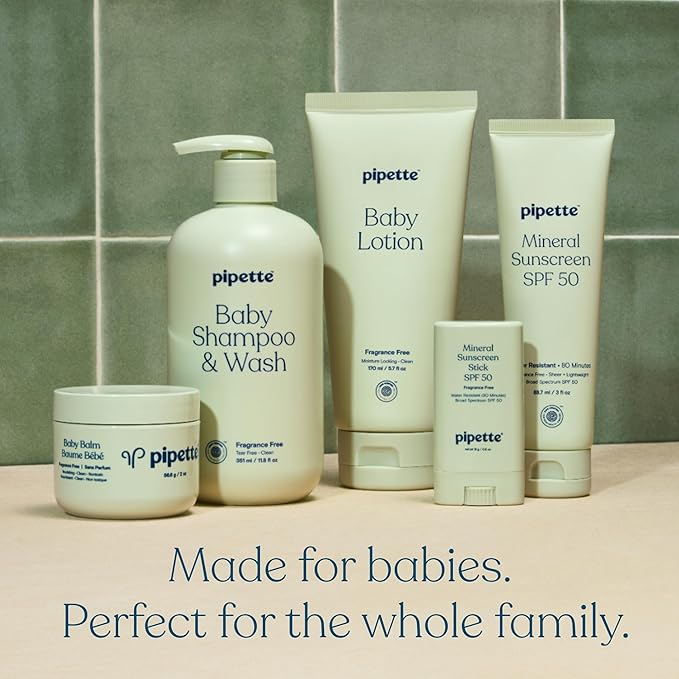 Pipette Baby Lotion, Vanilla + Ylang Ylang Scent, 5.7 fl oz (Pack of 2), Baby Lotion for Newborn, Sensitive Skin, and Kids, Non-Toxic and Hypoallergenic, Made with Ceramides