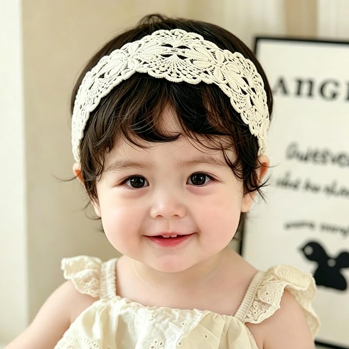Baby Girls Hairband Soft White Bow Lace Headband Elastic Floral Hairbands Hair Accessory for Newborn Infant Toddler