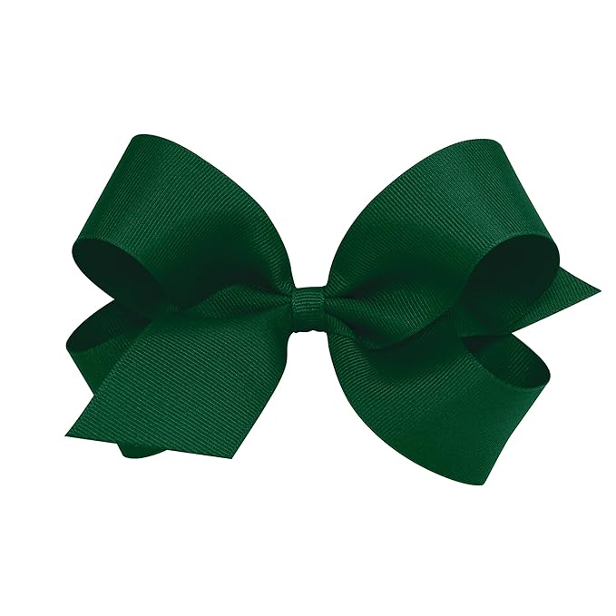 Wee Ones Girls' Classic Grosgrain Hair Bows with Plain Wrap Center, No-Slip Hair Clip, Handmade, Forest Green, Large