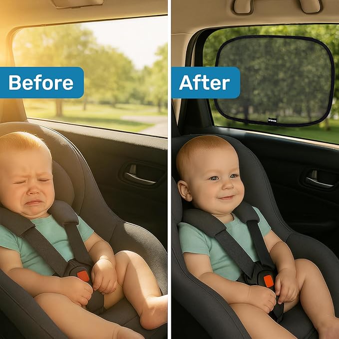 Enovoe Car Window Shade for Baby - (2 Pack) UV Protection Breathable Mesh Baby Window Covers - Sun Shade Blocker, Cling Windows Cover - Glare Shield and UV Rays Protection for Your Child - XL 25"x16"