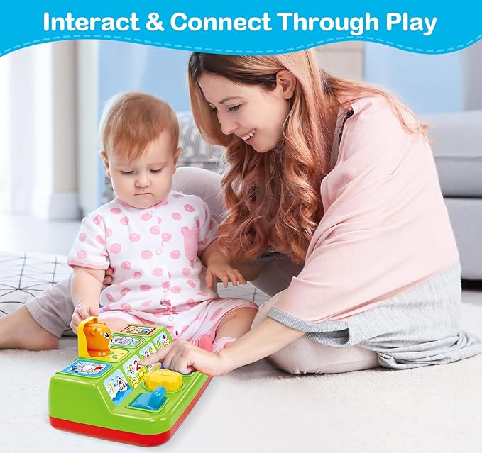Ellinjan Musical Pop-Up Cause and Effect Toys with Light & Music for 1-3 Year Olds, Baby Interactive Toy with Animal Sounds, Ideal Gifts for Babies Boys Girls