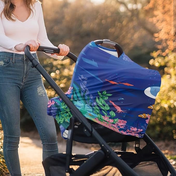 Dolphin Car Seat Cover for Babies Dust Cover Multi-Use Reusable Stroller Canopy Covers Privacy Protection Lightweight Stain Resistant Breastfeeding Shawl