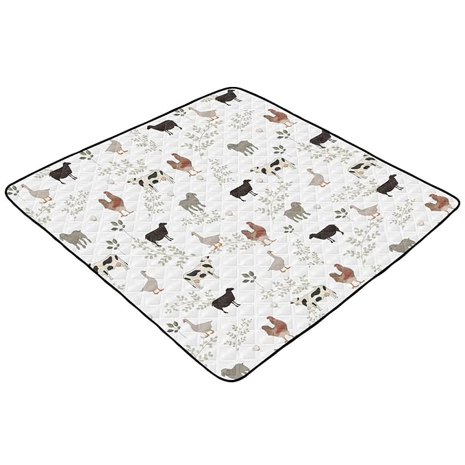 Baby Play Mat Farm Cow Rooster Goose 50 x 50 Playpen Mats for Floor Play Gym Crawling Mat Non-Slip Cushioned Baby Playmat for Infants, Babies, Toddlers
