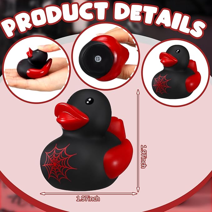 Leyndo 24 Pcs Spiderweb Rubber Duck Bulk Spiderweb Birthday Party Decoration Favors Squeaky Red Black Rubber Duck for Bathtub Floating Pool Gifts Party Supplies
